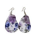 None Silver Purple Amethyst Pierced Earrings, Handmade Amethyst Faux Leather Earrings Photo 5