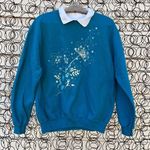 Vintage 90s Morning Sun Teal Dandelion Snowflakes in the Wind Sweatshirt MEDIUM Photo 0