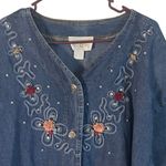 Miss & Mrs One Size Vintage 90s Denim Floral Western Button Up Denim Shirt Blue Photo 1