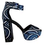Kat Maconie Angel/Black Printed Satin Chunky High Heel Shoes like new size US 9 Black Photo 0