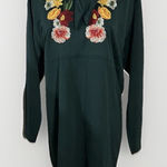 ZARA  Collection B Green Floral Embroidered‎ Long Sleeve Tie Neck Shift Dress Med Photo 0