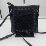 Brighton  Black Patent Leather Crochet Square Crossbody Bag Handcrafted LA Photo 7