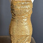Women’s Gold Sequined Short Homecoming Dress Ruffle Hem Corset Back Size 4 NWOT Photo 0