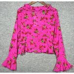 Ecote Urban Outfitters Women's Terri Blouse Sz M Pink Floral Semi Sheer Ruffle Photo 6