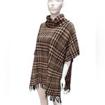 Houndstooth plaid Fringe turtleneck Poncho cape M/L Black Size undefined Photo 1