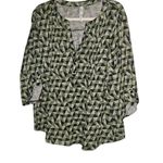 Ny Collection Womens Eyelet Blouse,  3/4 sleeves, Size 1X. Color Olive green and Photo 0