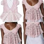 NWOT BABY PINK Lace see through Cap Sleeve Babydoll high low Top size L Size L Photo 1