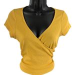 Guess Yellow Ribbed Wrap Crop Top Short Sleeve Tie Back Size Medium Cutout Sexy Photo 0