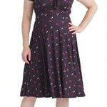 Unique Vintage  Gwynnie Bee black floral‎ print fit and flare midi dress, M Photo 0