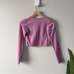Anthropologie  Pink Ribbed Crop Top Long Sleeve Snap Front Snaps Stretch cropped Photo 3