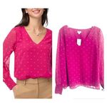 NWT J. Crew Polka Dot Chiffon V Neck Long Sleeve Hot Pink Blouse Sz L Size L Photo 1