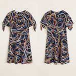 Mango  Scarf Print Crepe Mini Dress MNG Scarf Pattern Navy Size 2 NWT Photo 3