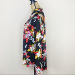 Life Style Tropical Floral Palm Print Ruffle Collar Button Down Shirt Black L Black Size L Photo 1