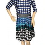 Gabby Skye Geometric Half Sleeve Fit Flare Dress Blue Black Gold Zip Womens 4 Photo 2