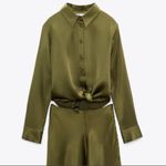 ZARA  SATIN EFFECT VERSATILE A-LINE OLIVE GREEN MAXI DRESS(SIZE SMALL) Photo 3