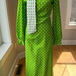Vintage 1960s Handmade Lime Green White Polka Dot Column Maxi Dress and Scarf Photo 2