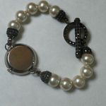 VINTAGE JUDITH JACK MARCASITE PEARL Toggle Bracelet WATCH Black Photo 2