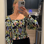 Free People  Black Ariana Floral Smocked Puff Sleeve Top - SIZE XS Photo 0