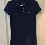Lilly Pulitzer Navy Polo Shirt with Pink Palm Logo Photo 0