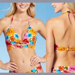 Shade & Shore Women's Lightly Lined Longline Double Knot-Front Bikini Top Pink Floral Photo 1