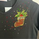Quacker Factory New‎  Top Women’s XXS Black Christmas Shirt Stocking Rhinestones Photo 2
