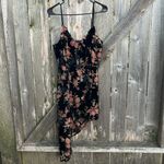 Lulus NWT Evenings With You Black Floral Asymmetrical Velvet Dress Size Large Photo 4