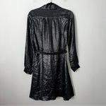 NEW Vanessa Seward Silk Gunmetal Silver Metallic Robe Cherry Belted Dress Small Photo 5