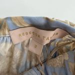 Rebecca Taylor  Long Sleeve Satin Leaf Top in Sky Blue Combo Sz 2 Photo 6