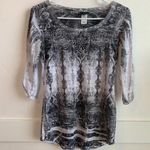 Daytrip  White & Gray Embellished Half Sleeve Blouse Photo 0