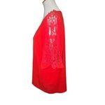 Alya  Red Blouse With V-Neck and 3/4in Bell Sleeve with Filagree Lace Pattern Dow Photo 4