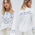 Free People  White Embroidered Henley Top | XS | Boho Cottagecore Western Photo 1