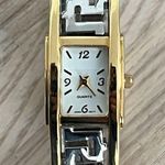 Avon Ladies Watch Vintage Rectangular Dial Two Tone Geometric Bangle Bracelet Photo 1