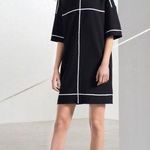 NWT Lisa Perry Black Wool Drop Waist Mini Dress with White Accents | Size 8 Photo 0