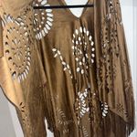 Unbranded One Size Brown Tan Faux Suede Cut Outs Boho Fringe Poncho/Kimono Photo 5