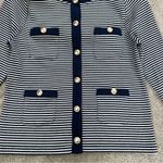 Loft Women’s Striped Pocket Cardigan Sweater Knit Top Preppy in Sailor Navy L Photo 5