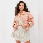 American Eagle  AEO Cropped Denim Jacket in Peach Size XXL Photo 3