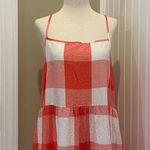 Lou & grey Gingham Check Tiered Tank Midi Smocked Dress in Coral/White Size L Photo 2