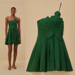 Farm Rio One-Shoulder Lea Mini Dress Green Linen Blend Size Medium Photo 13