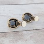 Vintage Clip On Earrings Smokey Tone Center and Gold Tone Halo Photo 5