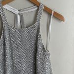 Parker  Justina Silk Silver Rhinestone Beaded Halter Tank Top Photo 4