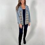 Flannel Plaid Patterned Jean Jacket Black Photo 3