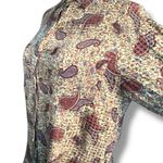 Vintage 90s Top Tan Maroon Silk Paisley Button Front Long Sleeve Dark Floral 6 Photo 2