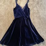 Lulus Dress Womens Small Velvet Velour Navy Blue Lace Babydoll Knee Romantic Photo 0