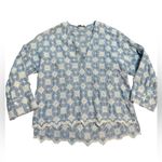 ZARA Blue & White Floral Embroidered Boho Eyelet Linen Blouse Women Sz S Photo 4