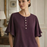 Zenana Outfitters Ruffle-Sleeve Button-Front Tunic Size XL Photo 0