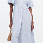 Madewell NWT Cassie Button-Front Midi Dress Linen Powder Blue Photo 0