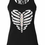 Halloween Skeleton‎ Graphic Goth Spooky Lace Women's Racerback Tank Top Size M Photo 0