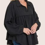 Zenana Black Peplum Collared Blouse Photo 0