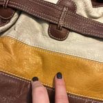 Boho Colorblock Brown Yellow White Faux Leather Pleather Shoulder Bag Purse Photo 4