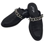Free People  Womens Leather Chain Slip-On Vida Mule Loafers Black‎ Size 37.5 Photo 3